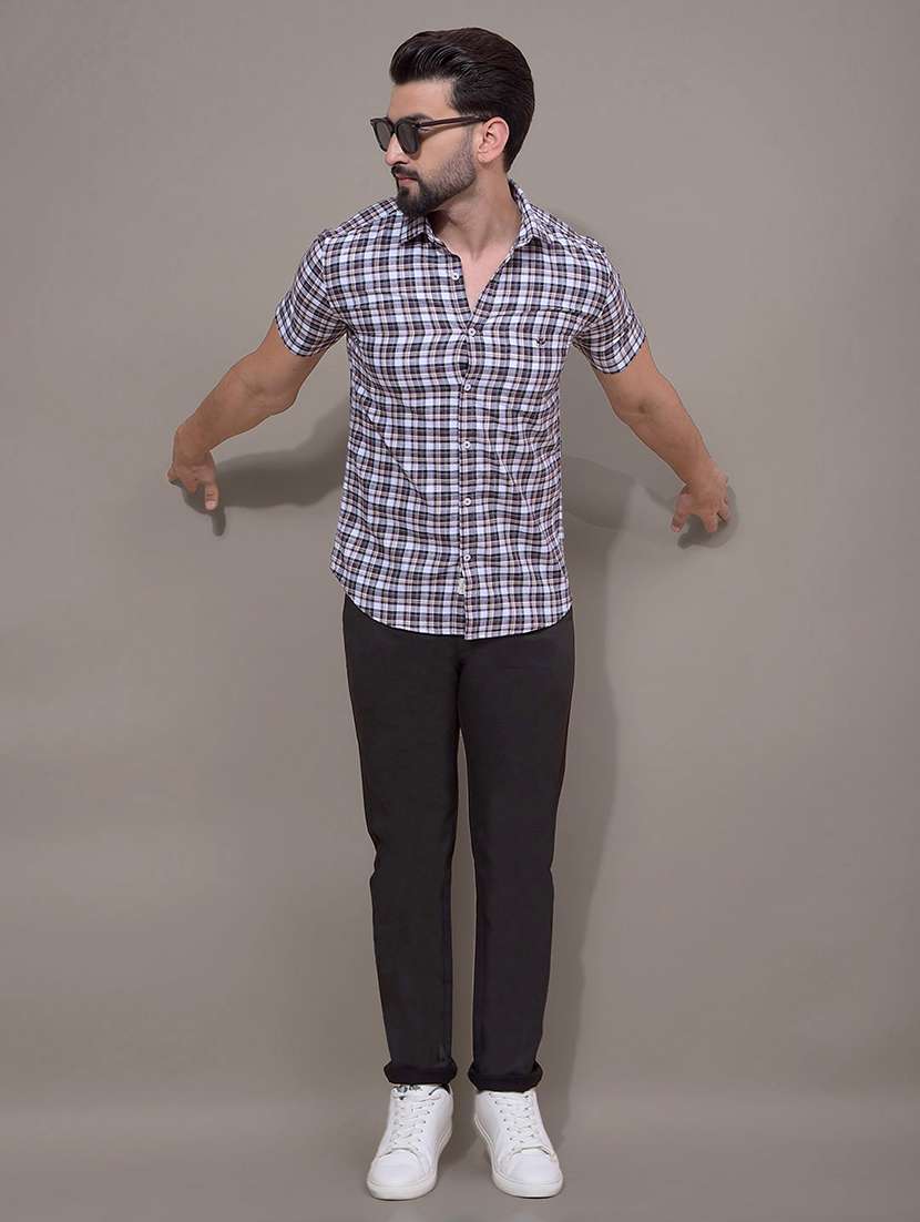 men checkered short sleeve slim fit casual shirt - 21881344 -  Standard Image - 5