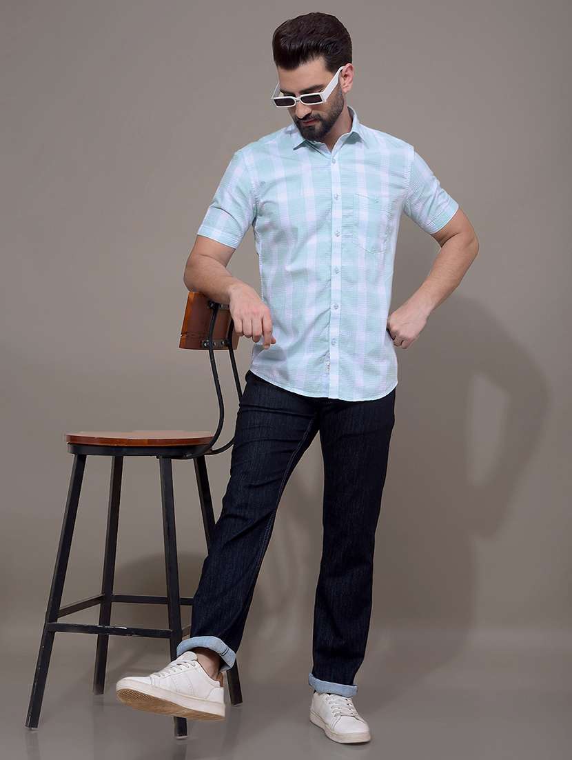 men checkered short sleeve slim fit casual shirt - 21881346 -  Standard Image - 5