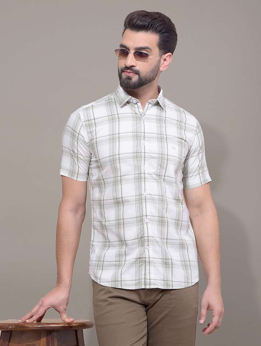 men checkered short sleeve slim fit casual shirt