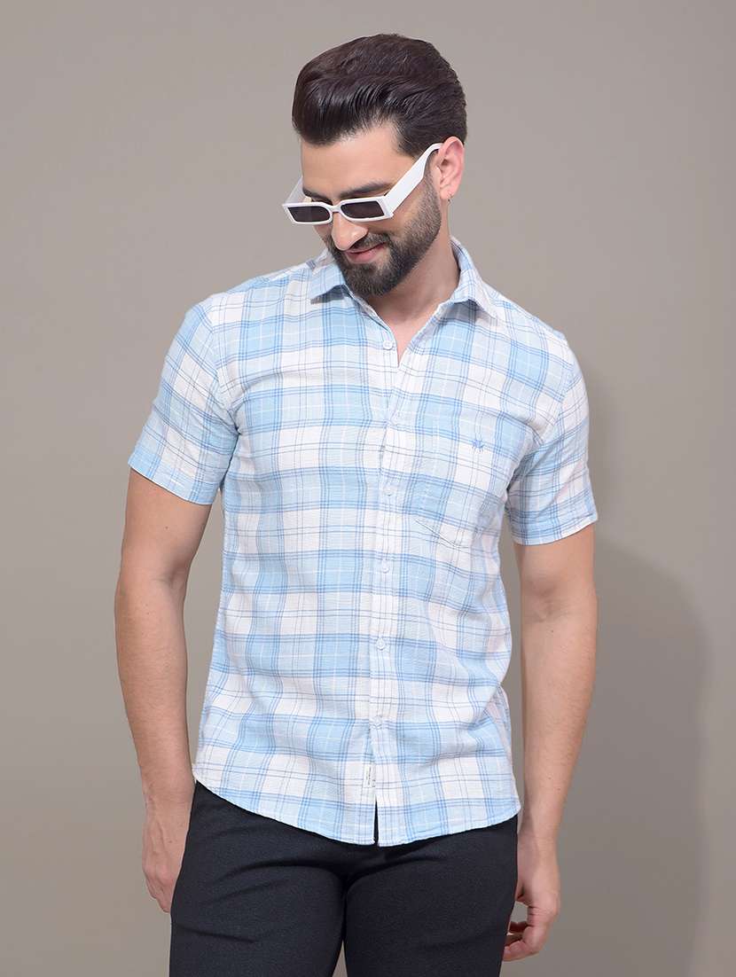 men checkered short sleeve slim fit casual shirt