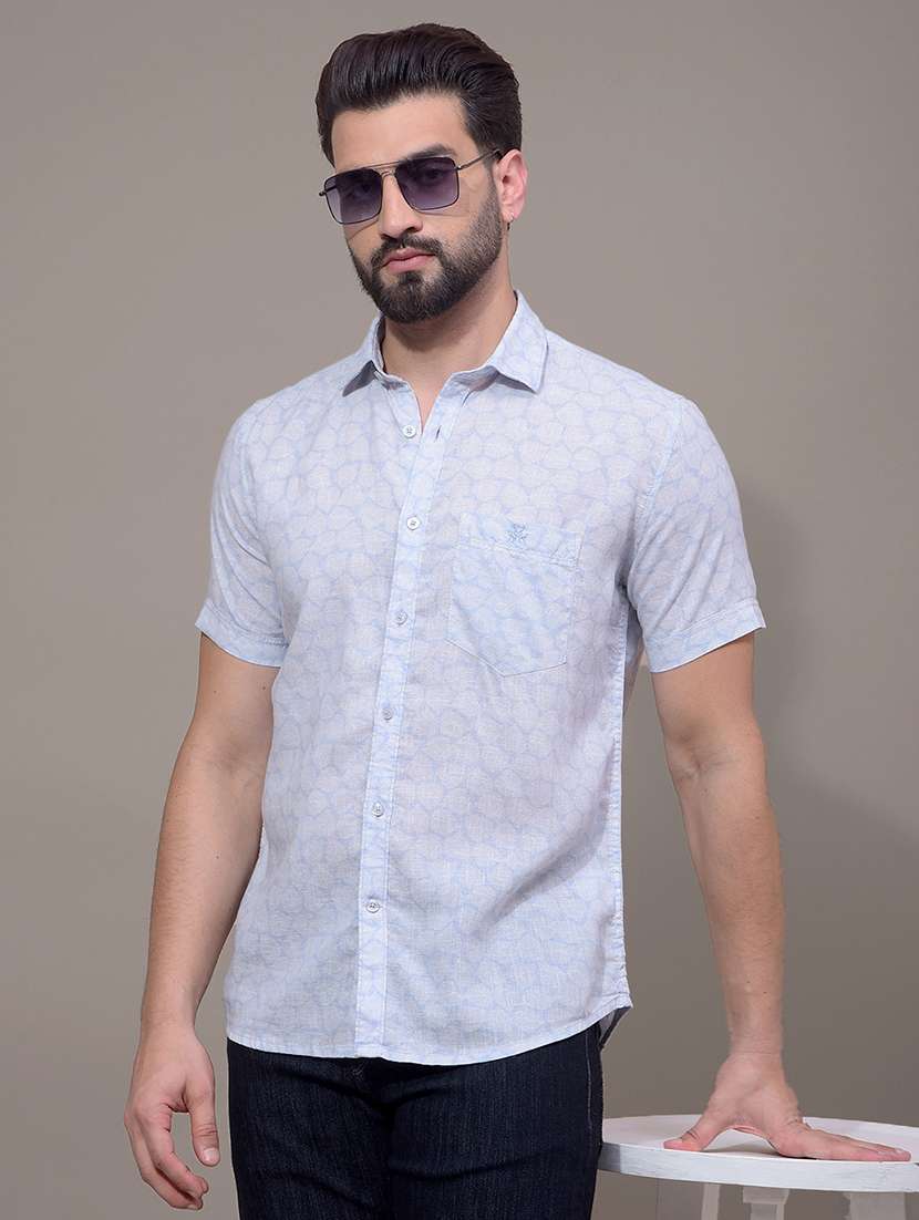 men printed short sleeve slim fit casual shirt