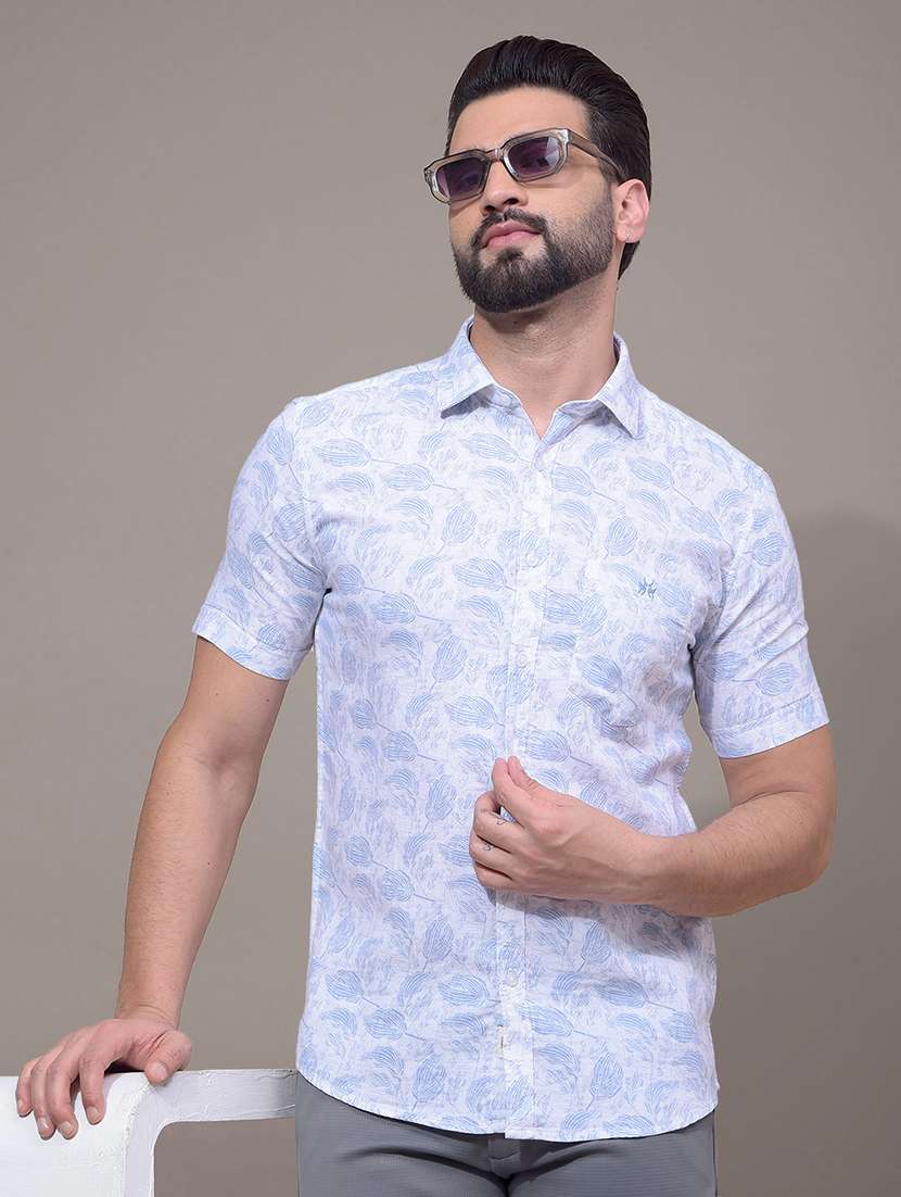 men printed short sleeve slim fit casual shirt