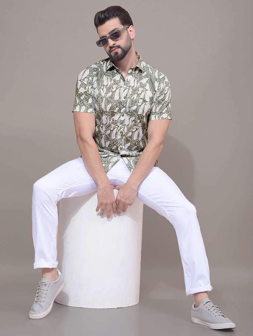 men printed short sleeve slim fit casual shirt - 21881360 -  Standard Image - 5