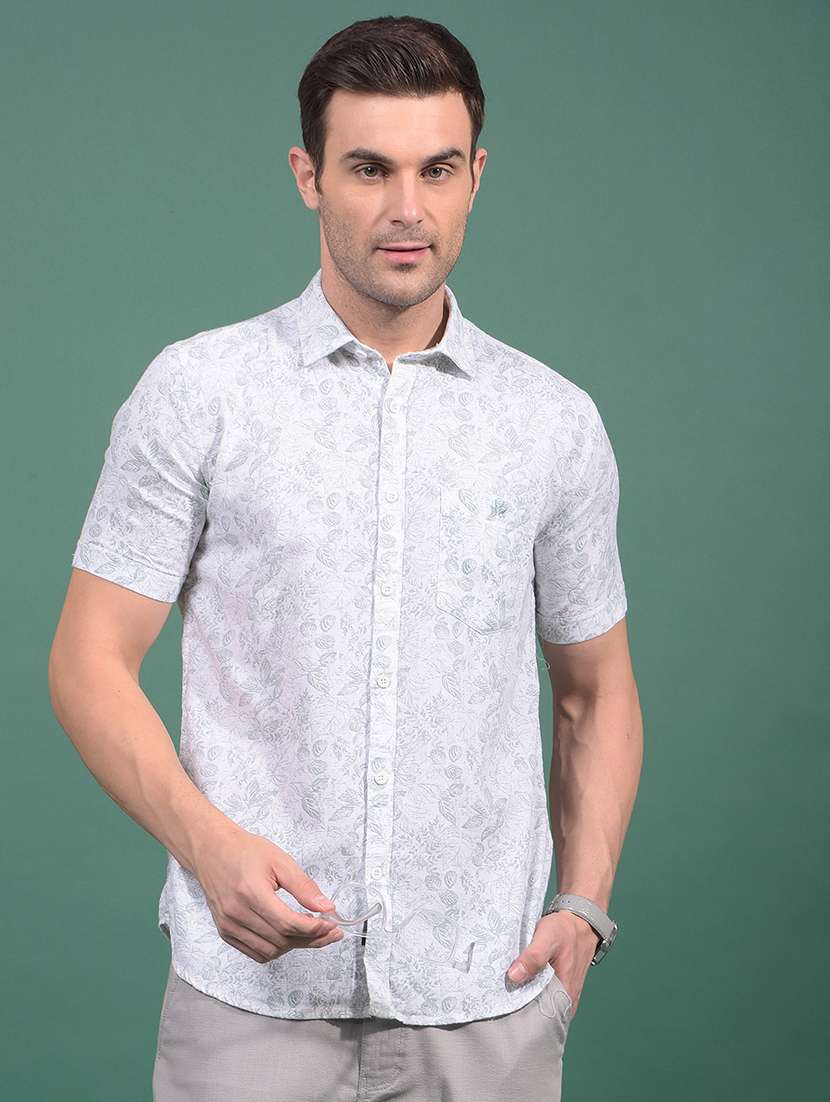men printed short sleeve slim fit casual shirt