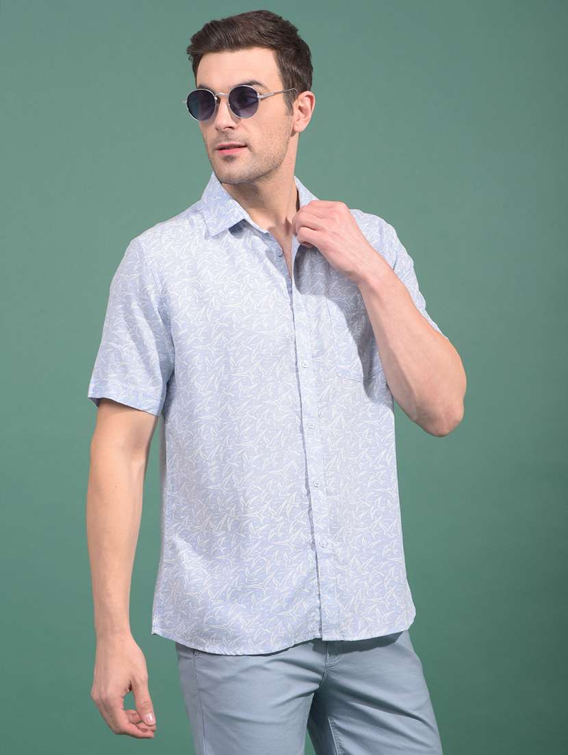 men printed short sleeve slim fit casual shirt