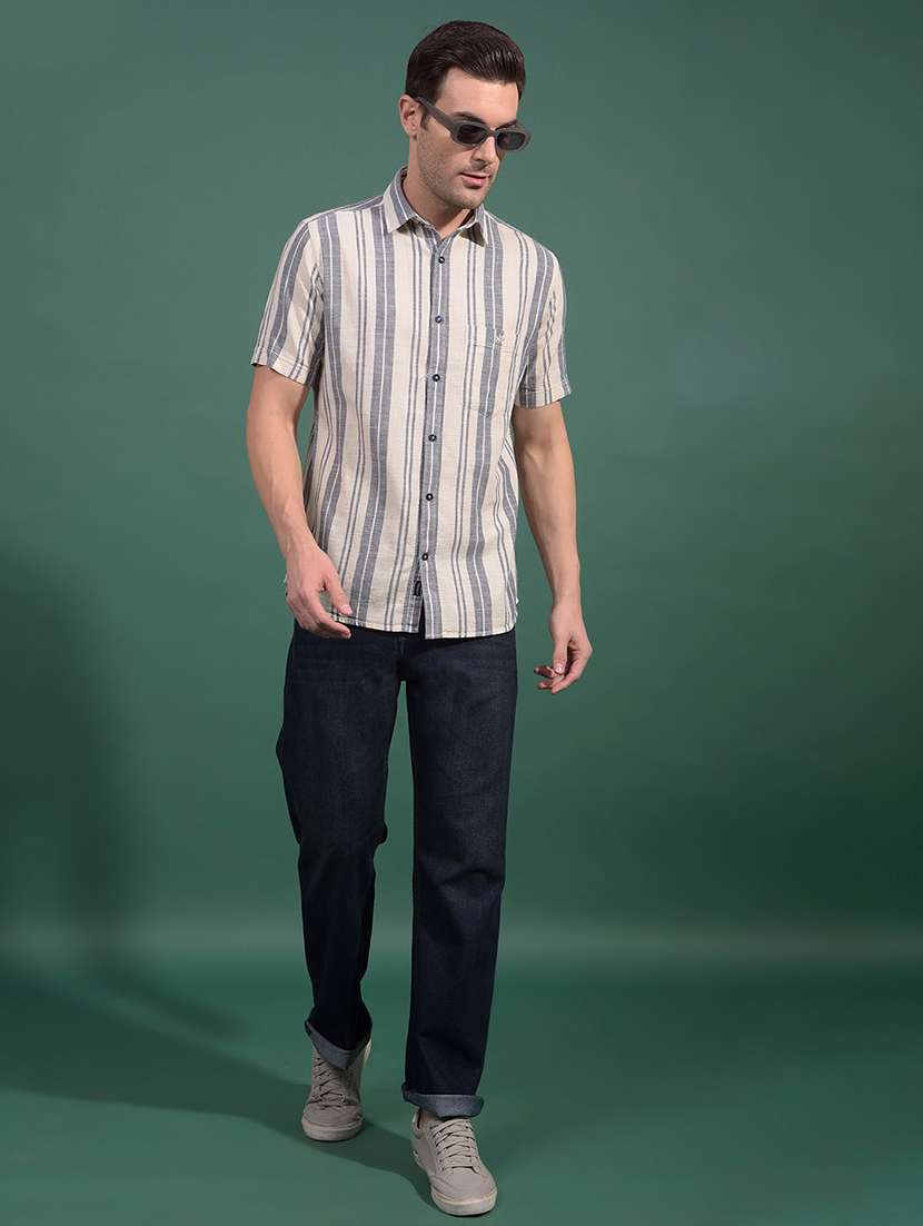 men striped short sleeve slim fit casual shirt - 21881366 -  Standard Image - 5