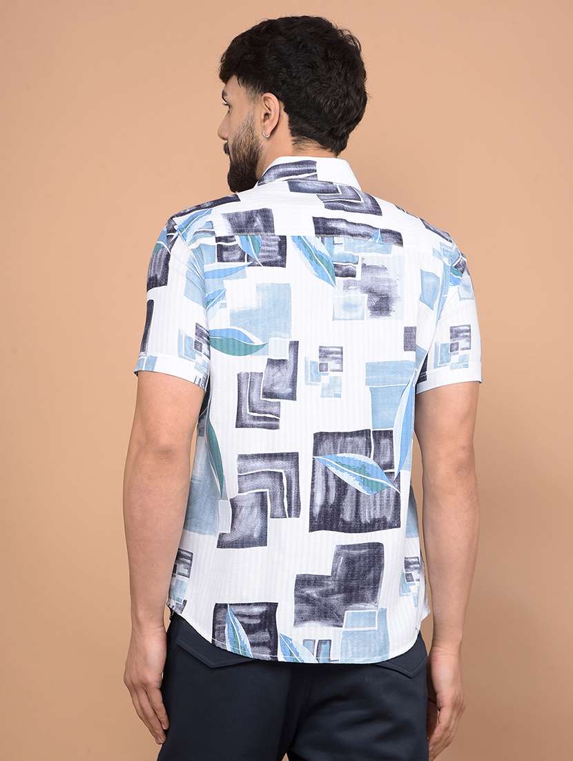 men printed short sleeve slim fit casual shirt - 21881375 -  Standard Image - 3