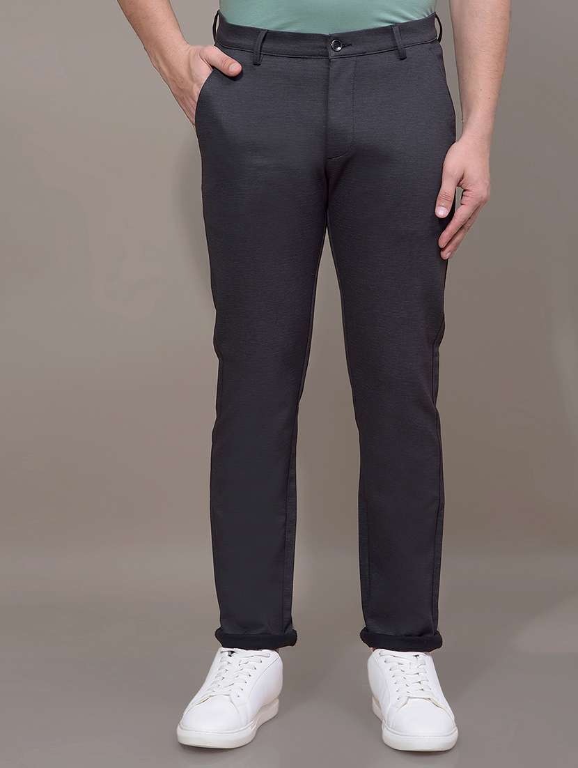 men solid mid rise slim fit chinos casual trouser