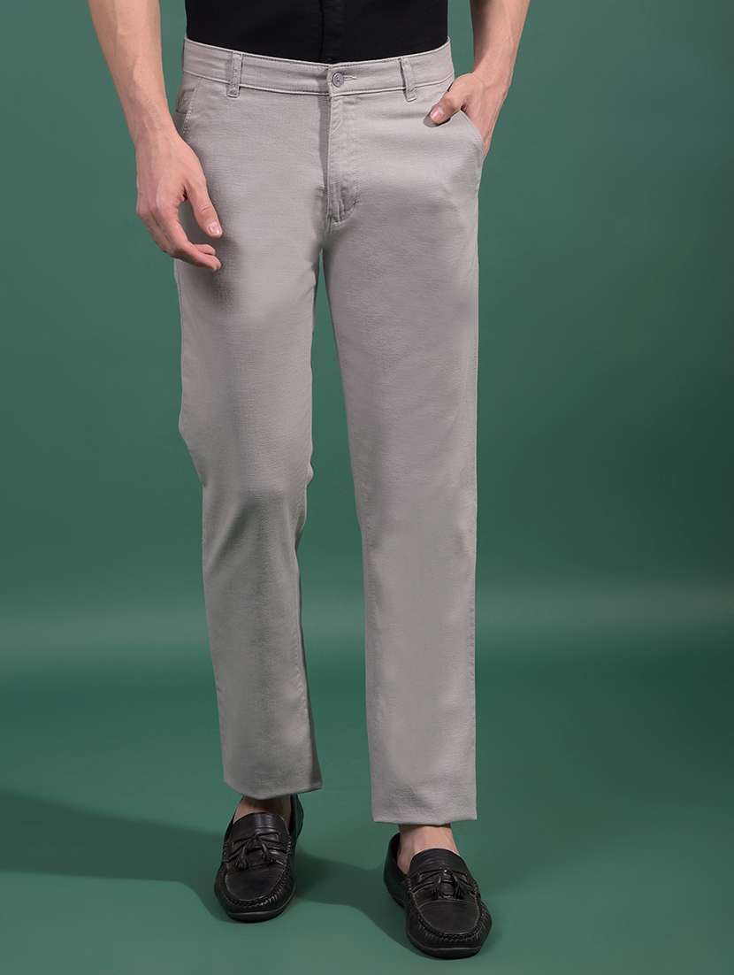 men solid mid rise slim fit chinos casual trouser
