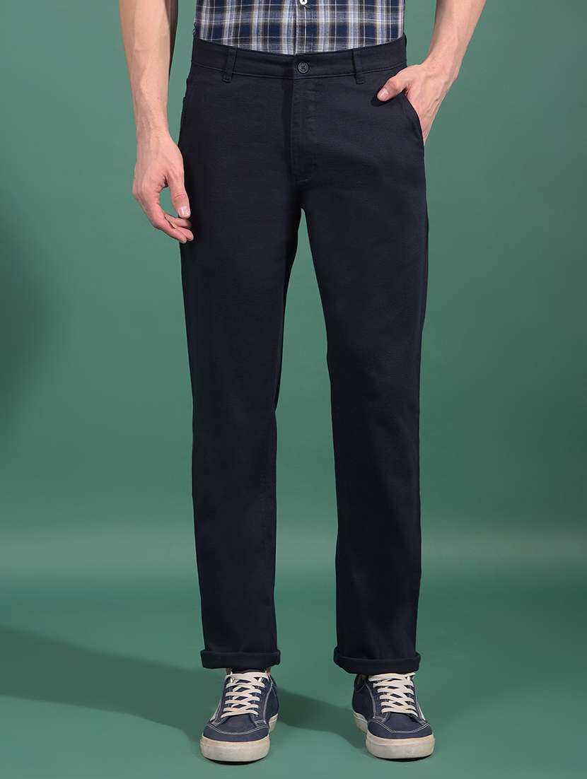 men solid mid rise slim fit chinos casual trouser