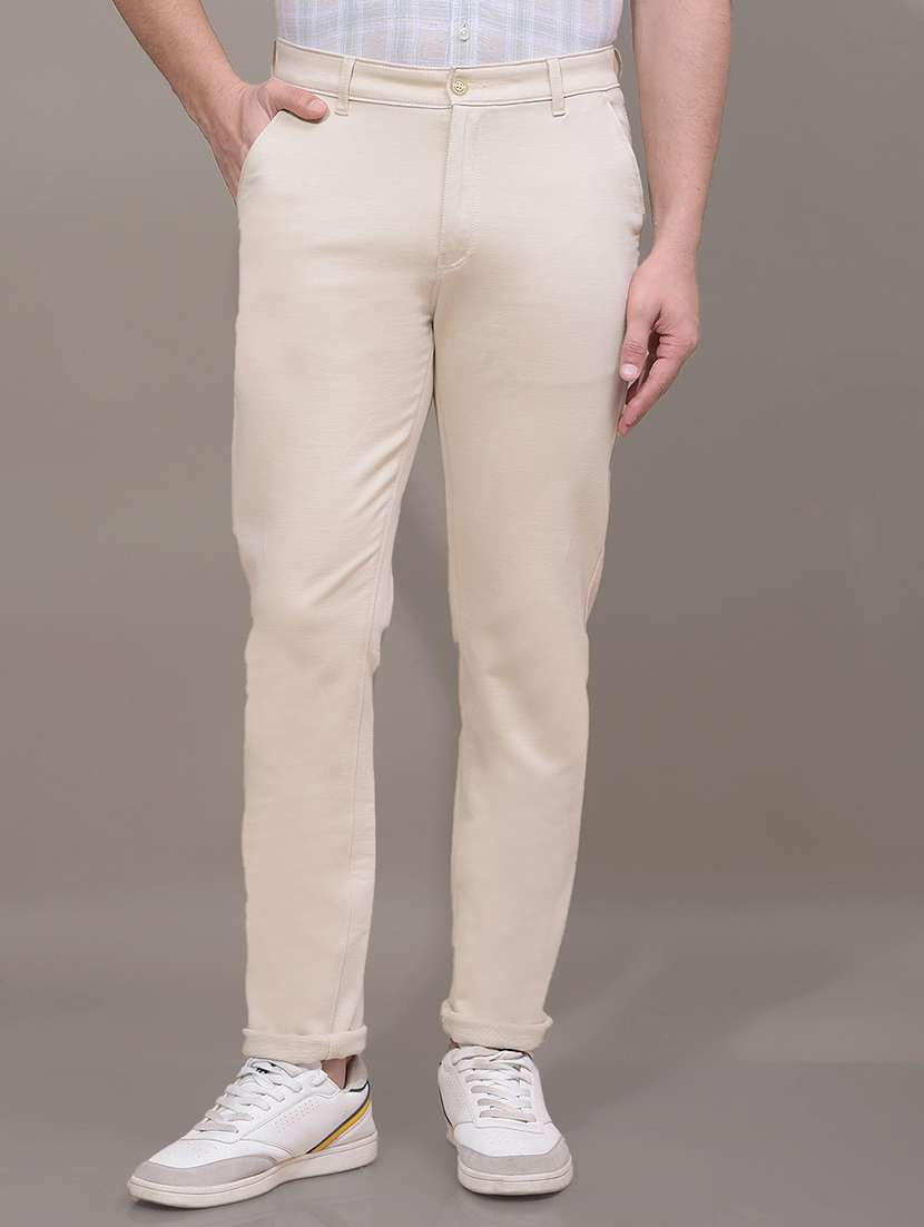 men solid mid rise slim fit chinos casual trouser