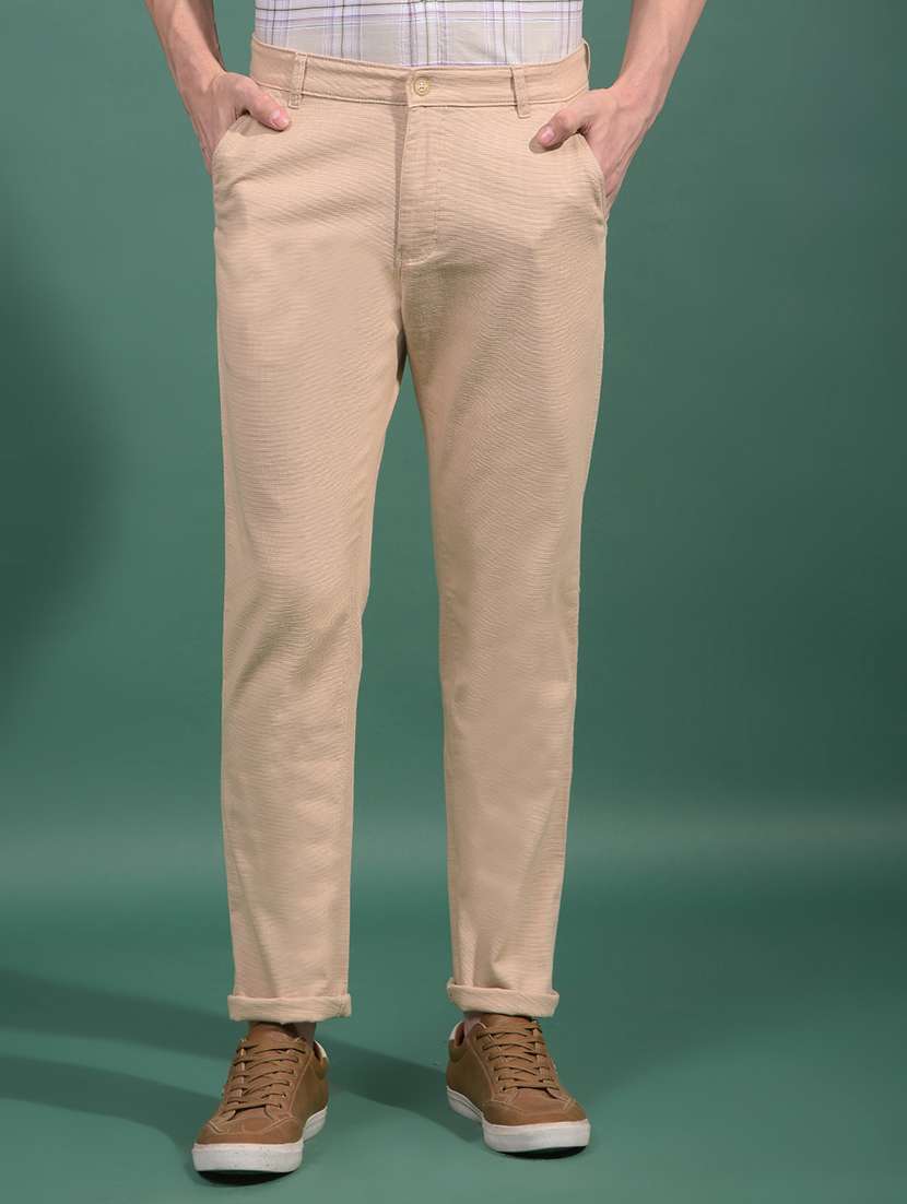 men solid mid rise slim fit chinos casual trouser