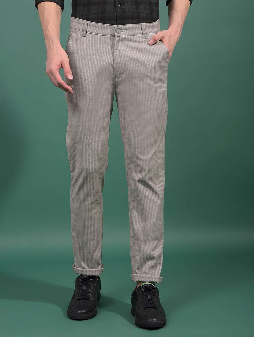 men striped mid rise slim fit chinos casual trouser
