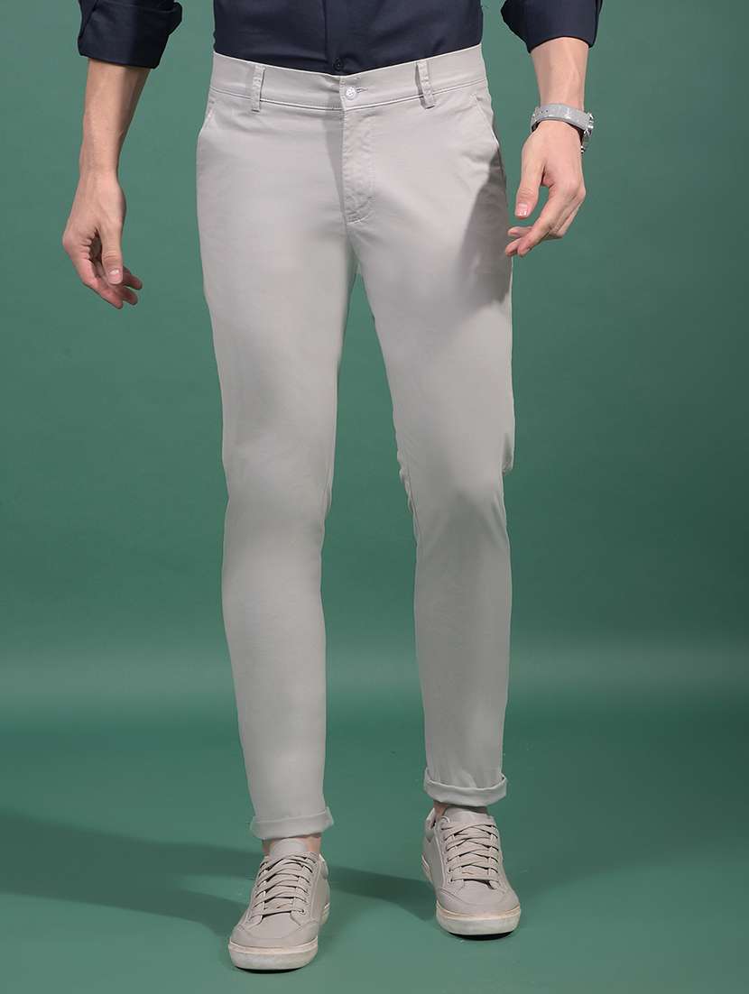 men solid mid rise slim fit chinos casual trouser