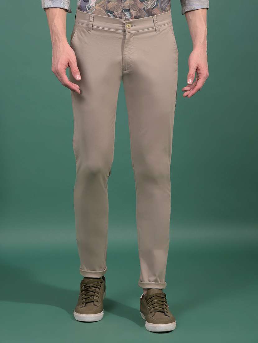 men solid mid rise slim fit chinos casual trouser