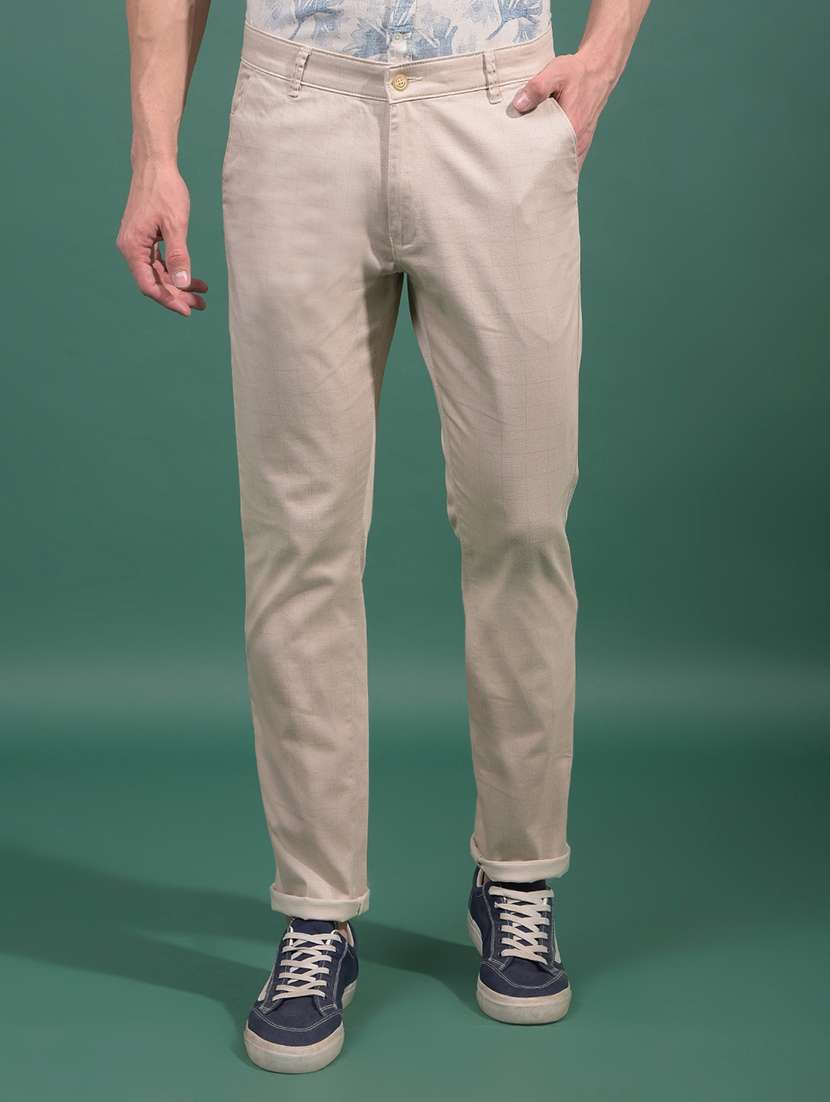 men checkered mid rise slim fit chinos casual trouser