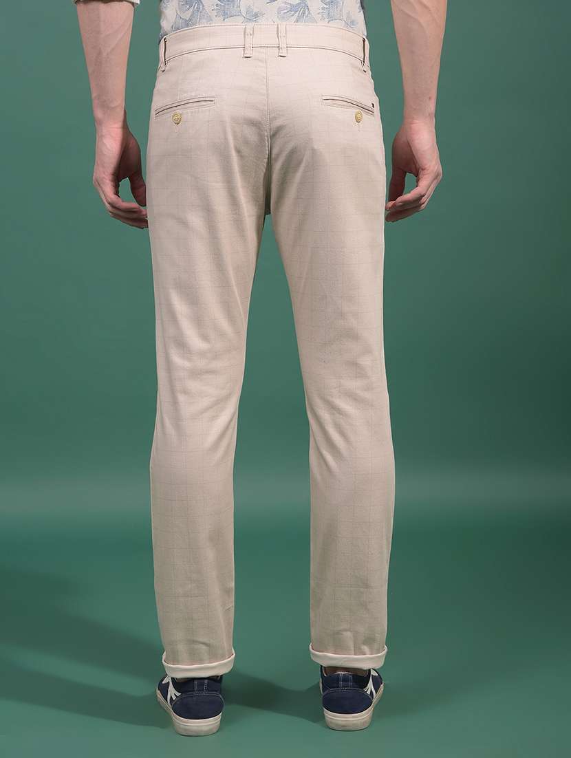 men checkered mid rise slim fit chinos casual trouser - 21881403 -  Standard Image - 3