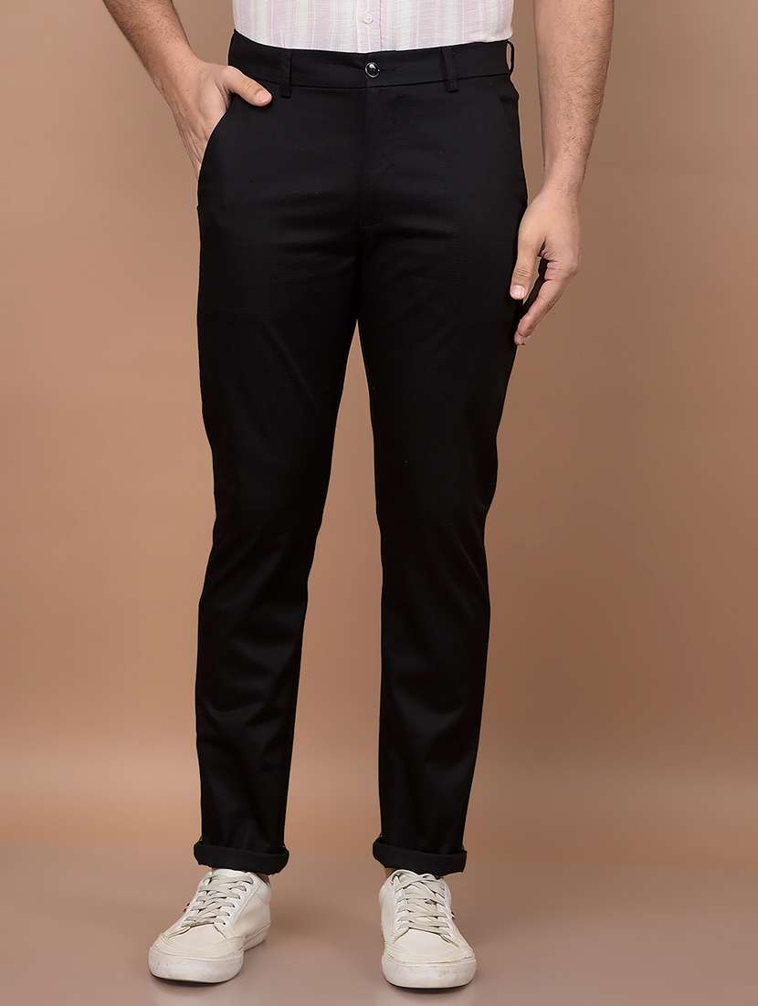 men solid mid rise slim fit chinos casual trouser
