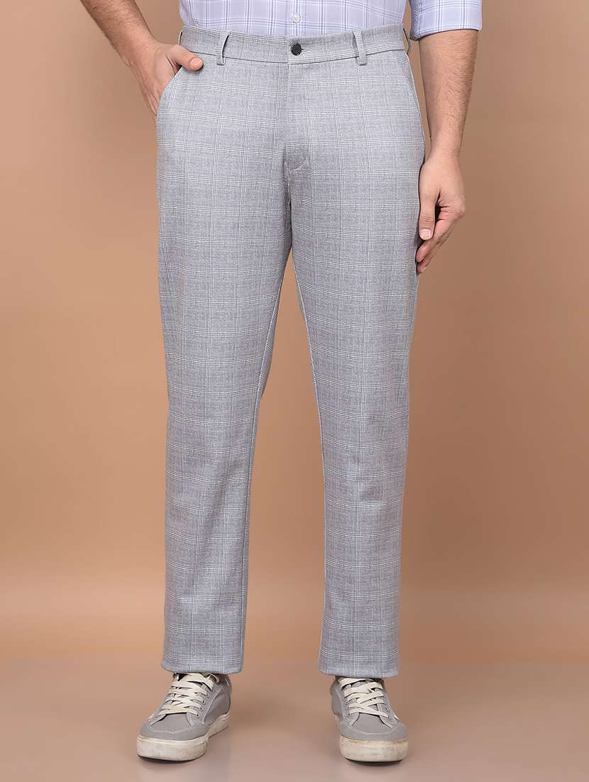 men checkered mid rise regular fit chinos casual trouser - 21881408 -  Zoom Image - 0