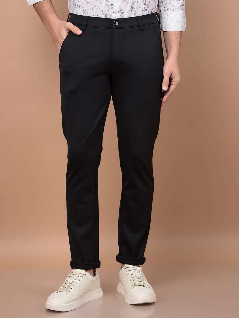 men solid mid rise slim fit chinos casual trouser