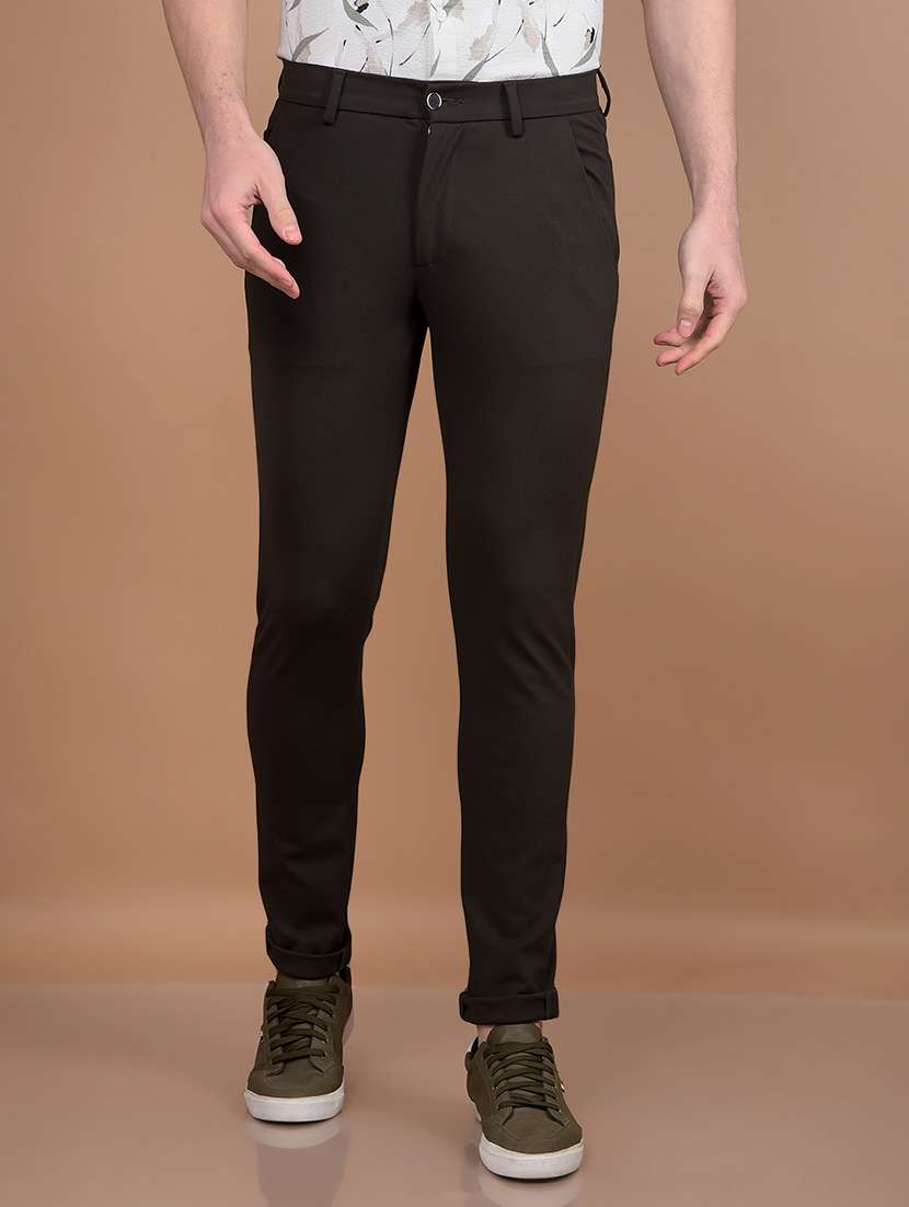 men solid mid rise slim fit chinos casual trouser