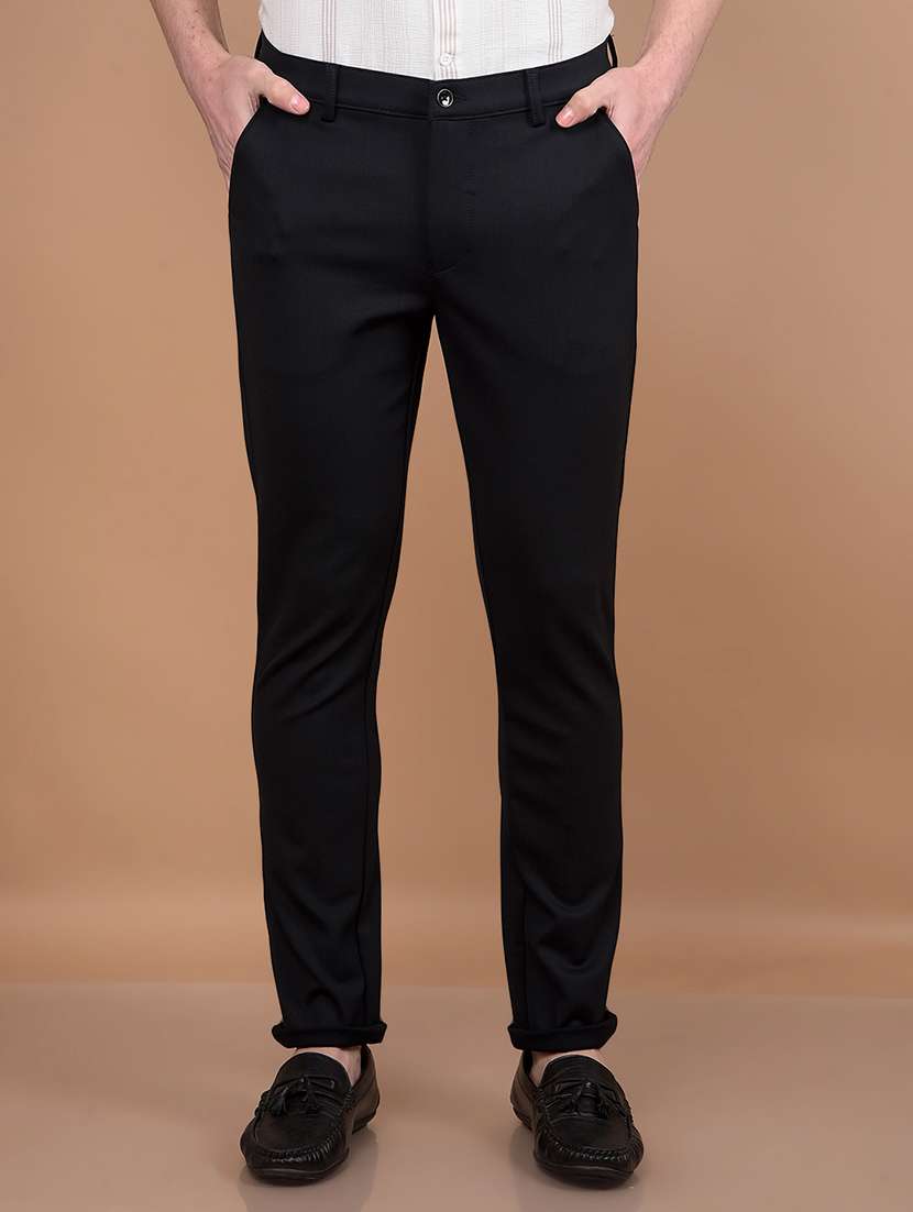 men solid mid rise slim fit chinos casual trouser