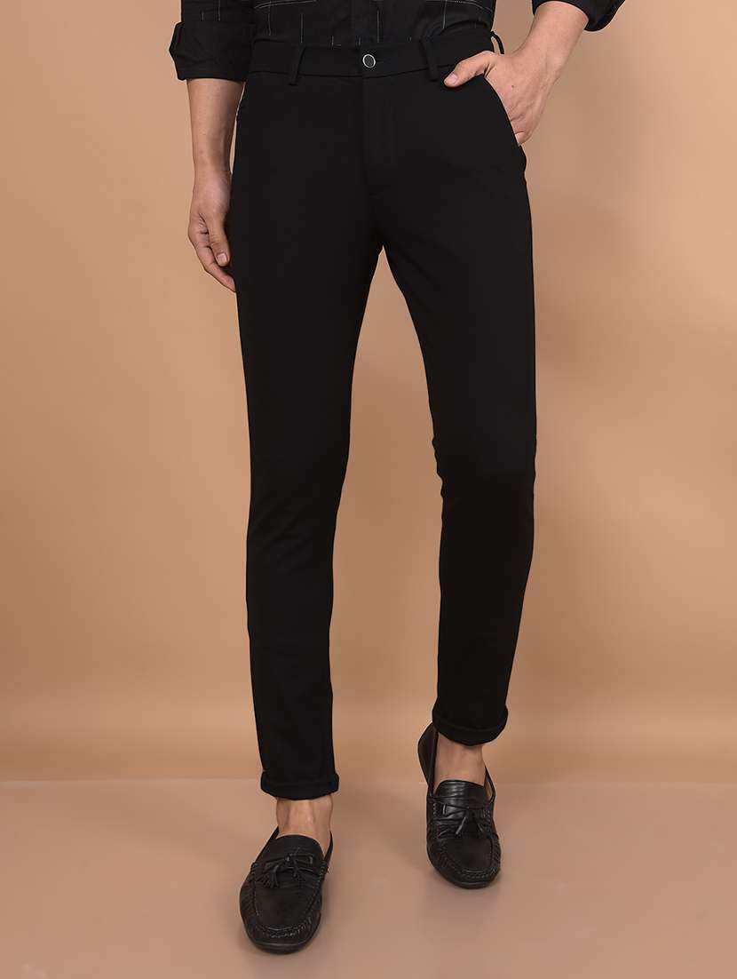 men solid mid rise slim fit chinos casual trouser