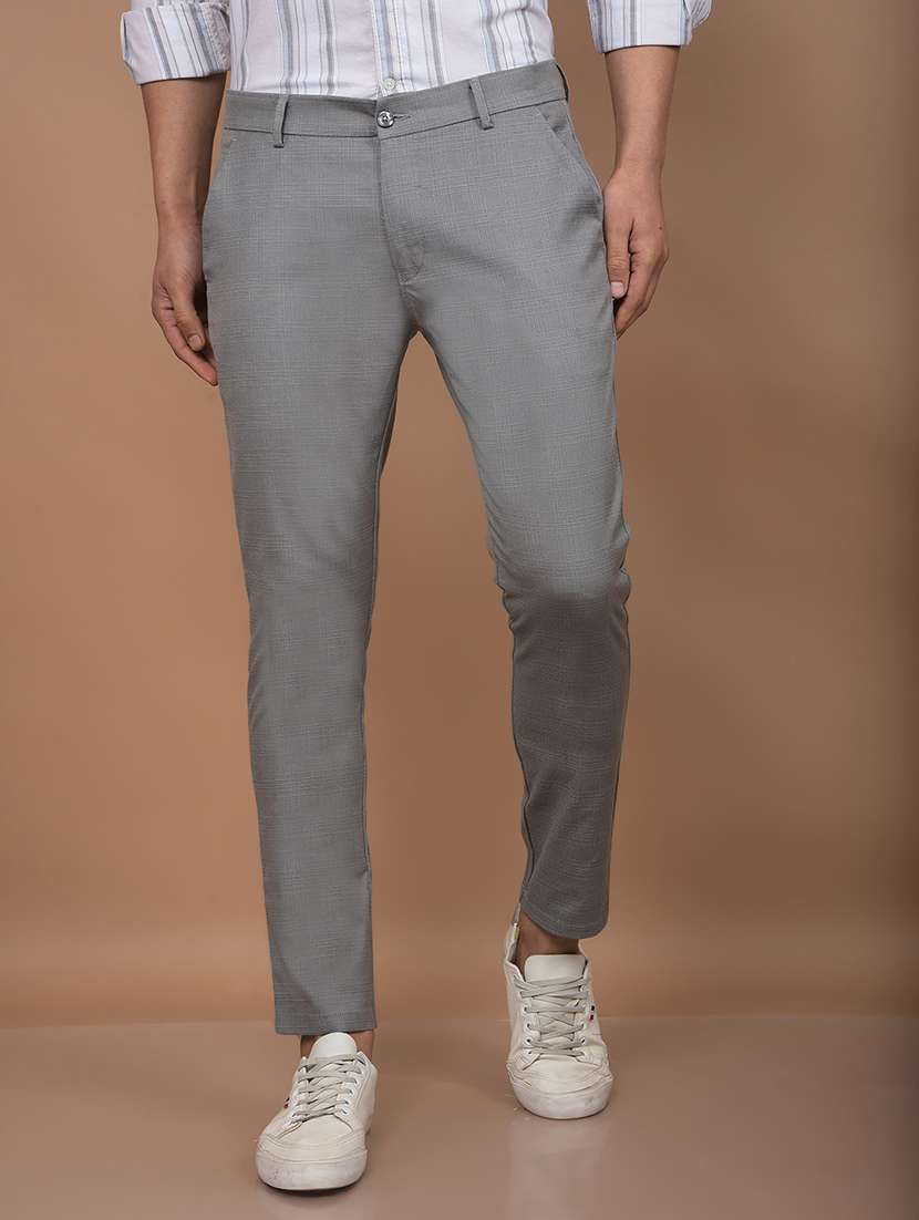 men checkered mid rise slim fit chinos casual trouser