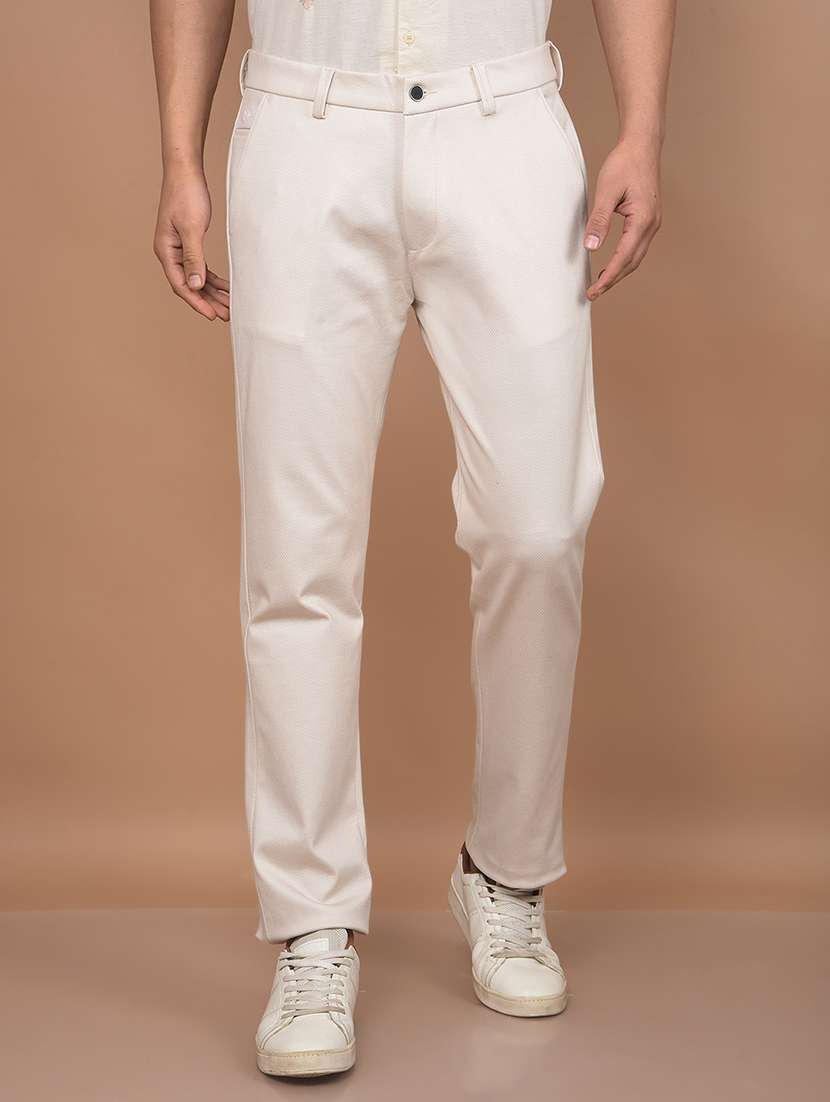 men solid mid rise slim fit chinos casual trouser