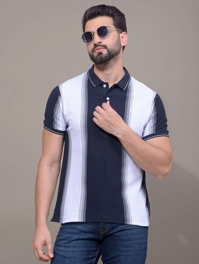 men striped short sleeve slim fit polo t-shirt