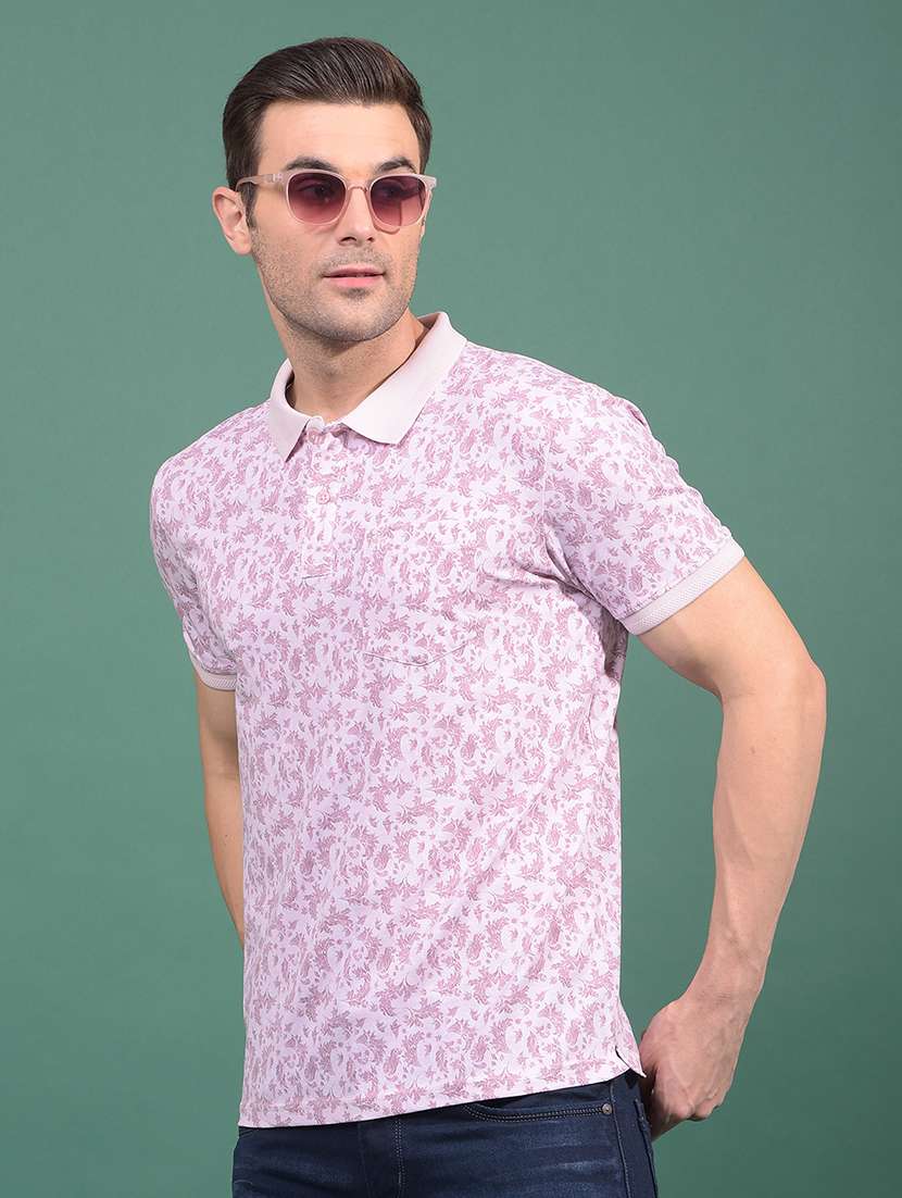 men printed short sleeve slim fit polo t-shirt