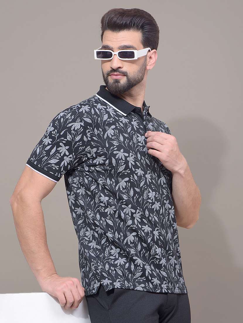 men floral short sleeve slim fit polo t-shirt