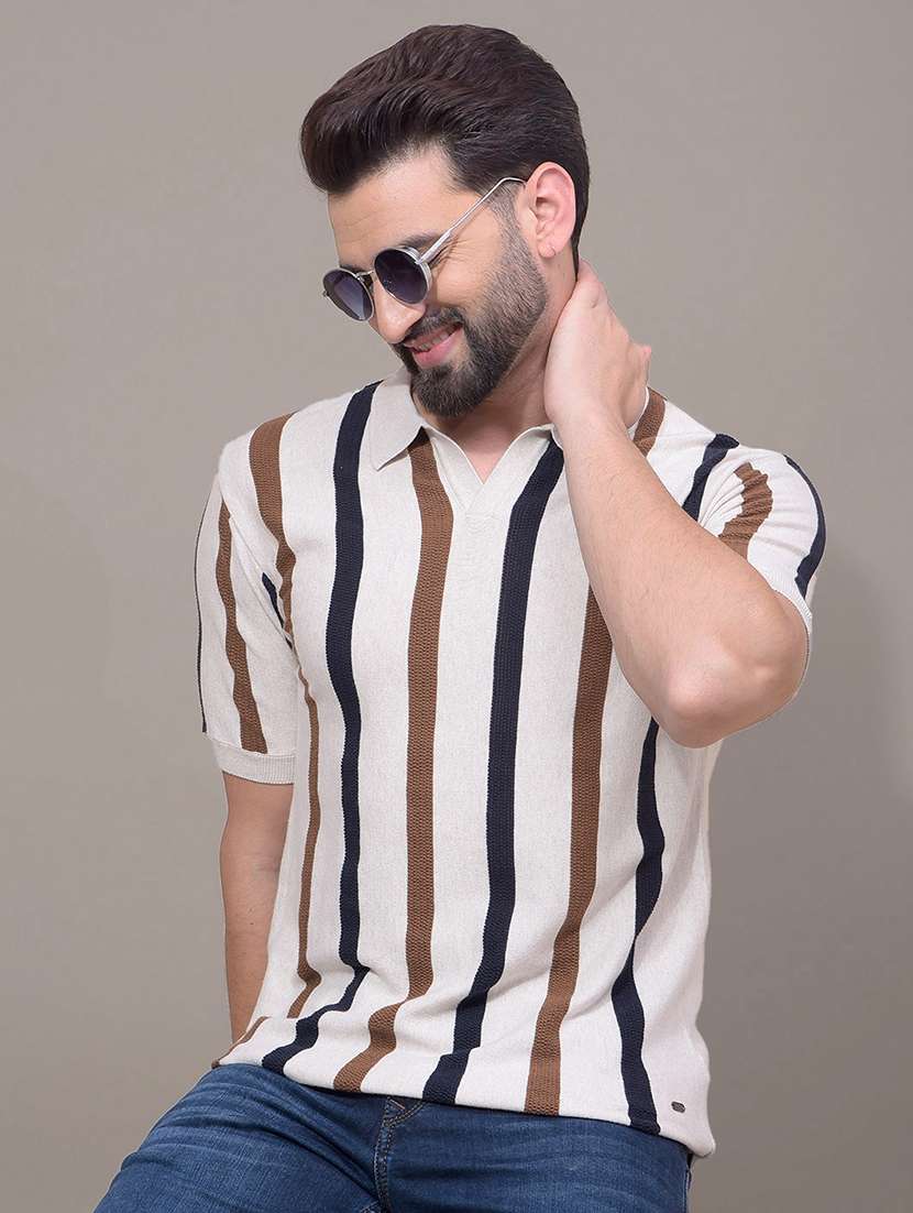 men striped short sleeve slim fit polo t-shirt