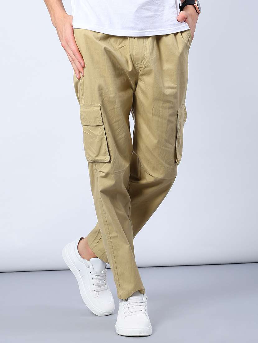 men solid mid rise regular fit cargo