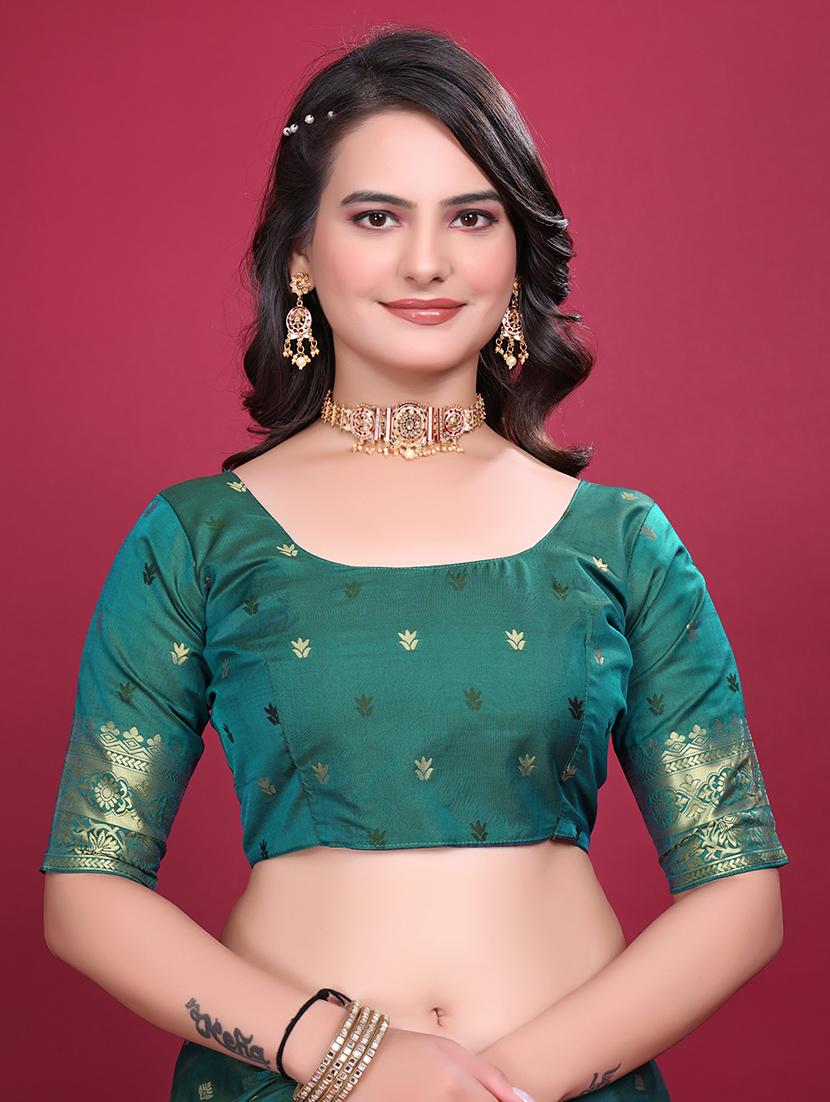 women teal self design banarasi saree with blouse - 21881498 - Standard Image - 5