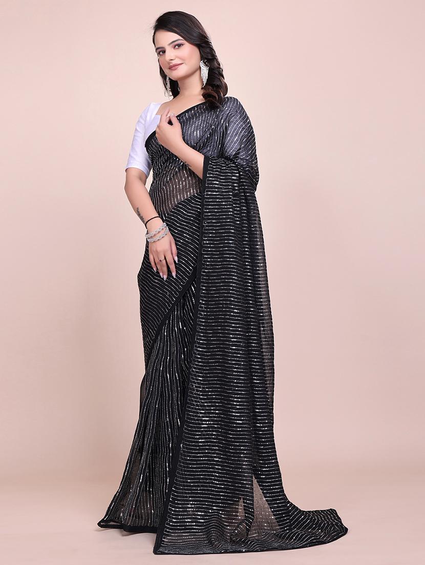 women sequined detailed party wear saree with blouse - 21881510 - Standard Image - 3