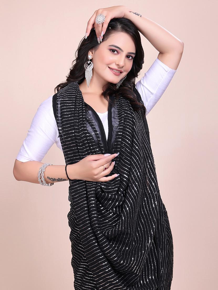 women sequined detailed party wear saree with blouse - 21881510 - Standard Image - 5