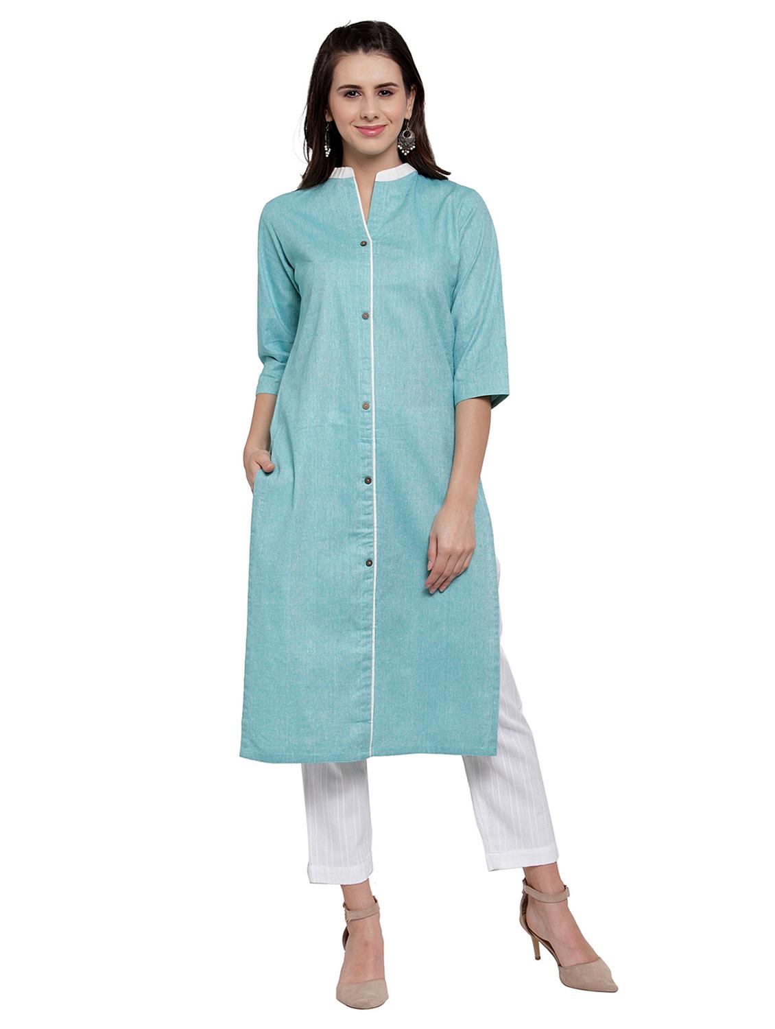 women solid three quarter sleeve straight kurta - 21881537 - Zoom Image - 0
