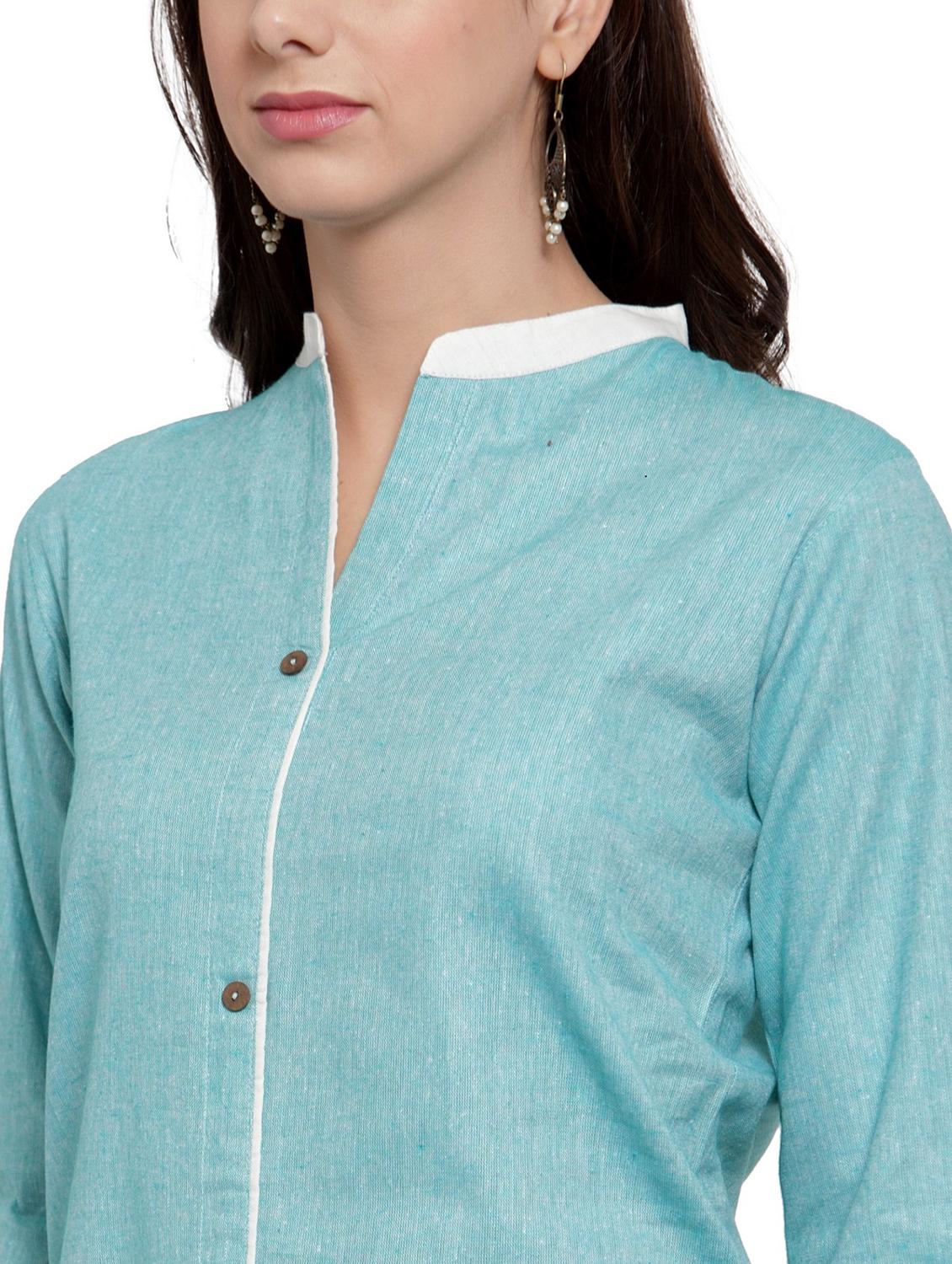 women solid three quarter sleeve straight kurta - 21881537 - Standard Image - 3