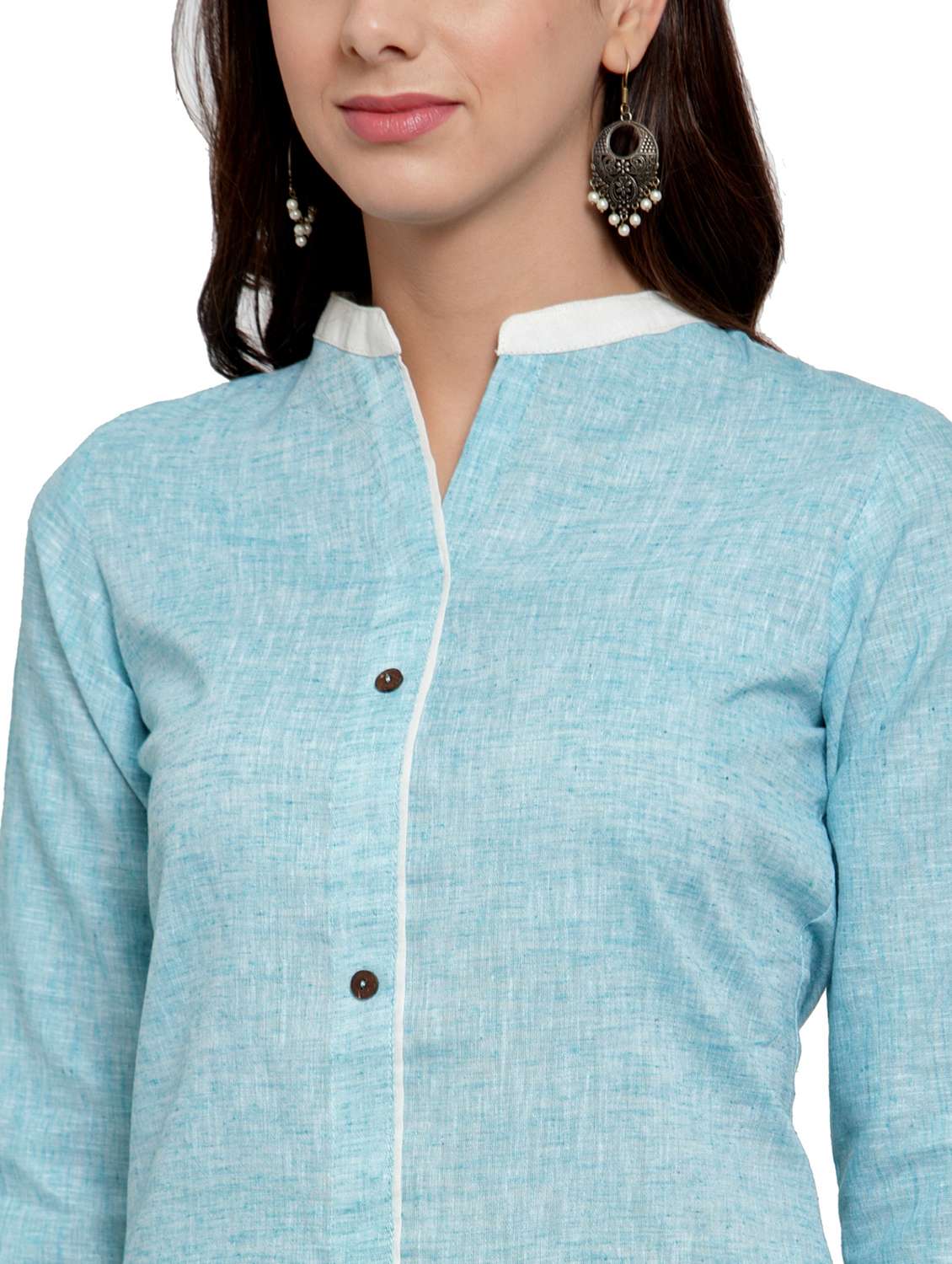 women solid three quarter sleeve straight kurta - 21881539 - Standard Image - 3