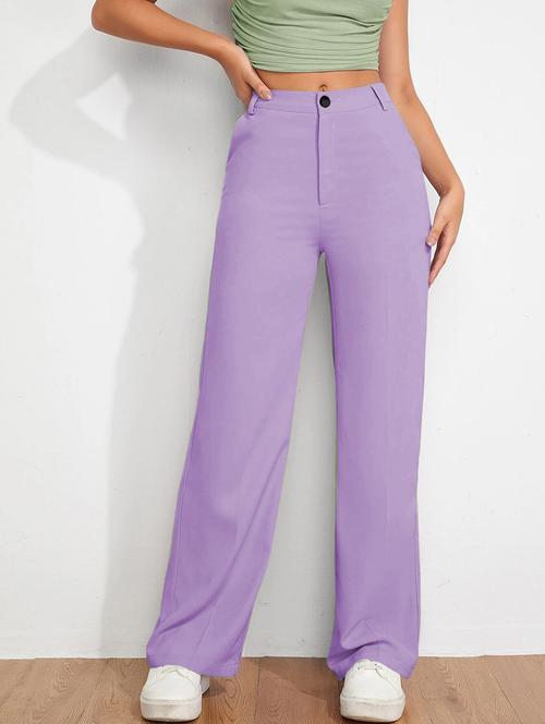 women solid high rise straight trouser - 21881563 - Standard Image - 0