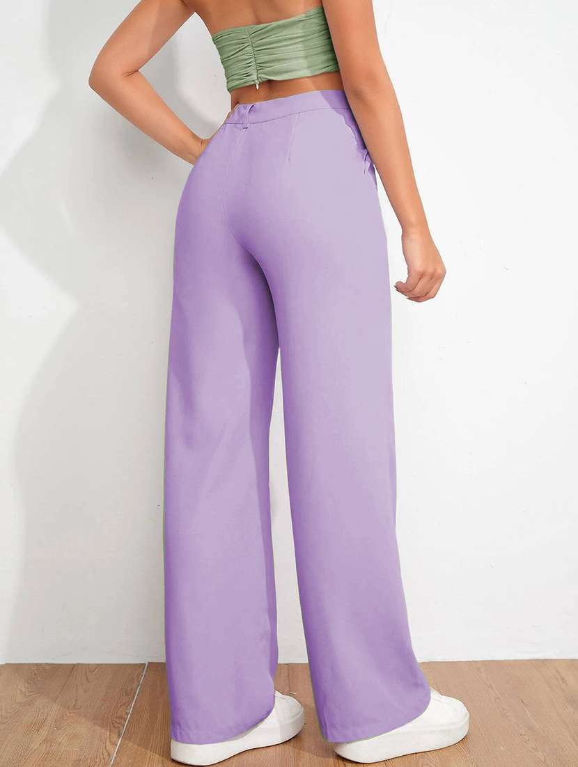 women solid high rise straight trouser - 21881563 - Standard Image - 3