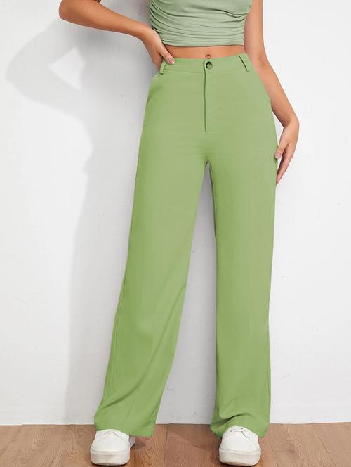 women solid high rise straight trouser - 21881565 - Standard Image - 0