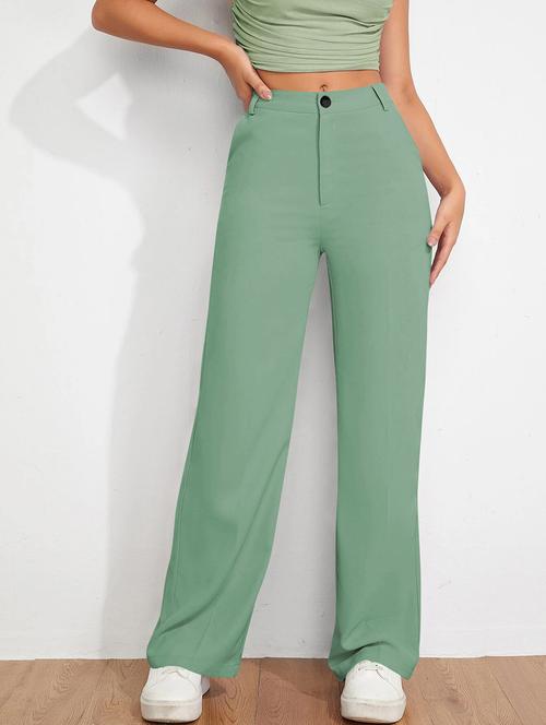 women solid high rise straight trouser - 21881569 -  Standard Image - 0