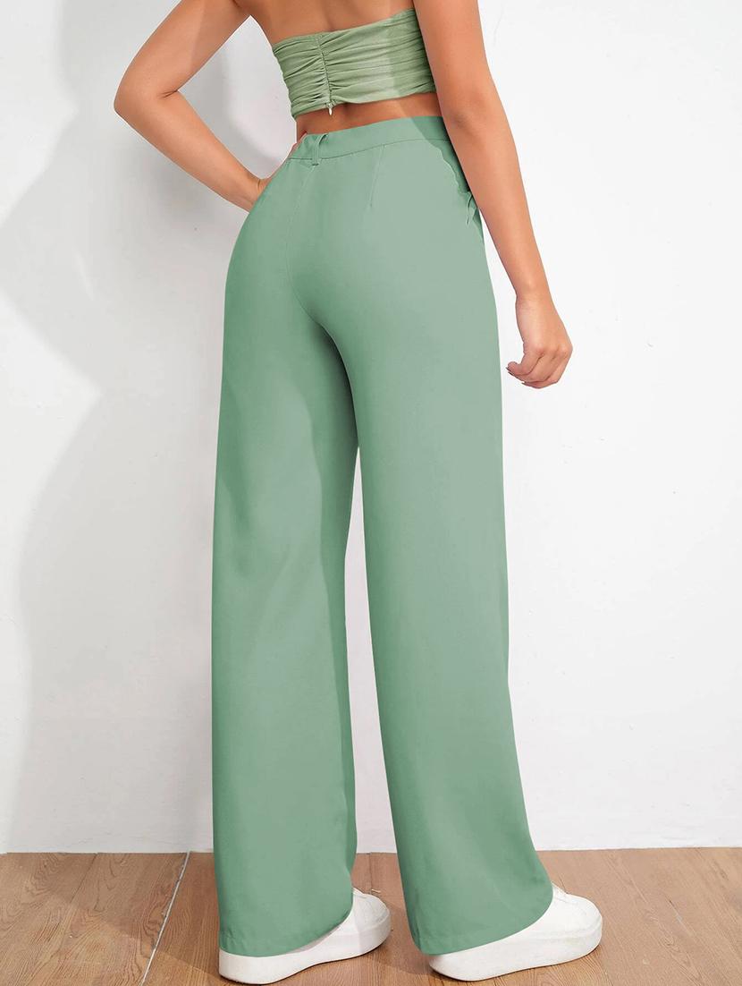 women solid high rise straight trouser - 21881569 - Standard Image - 3
