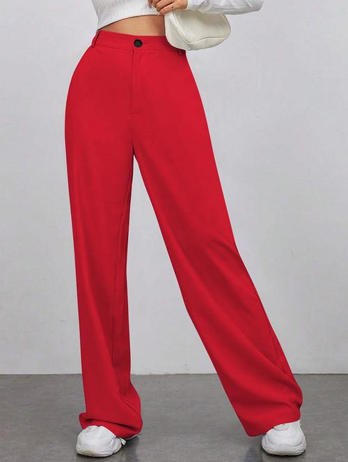 women solid high rise wide leg trouser - 21881570 - Standard Image - 0