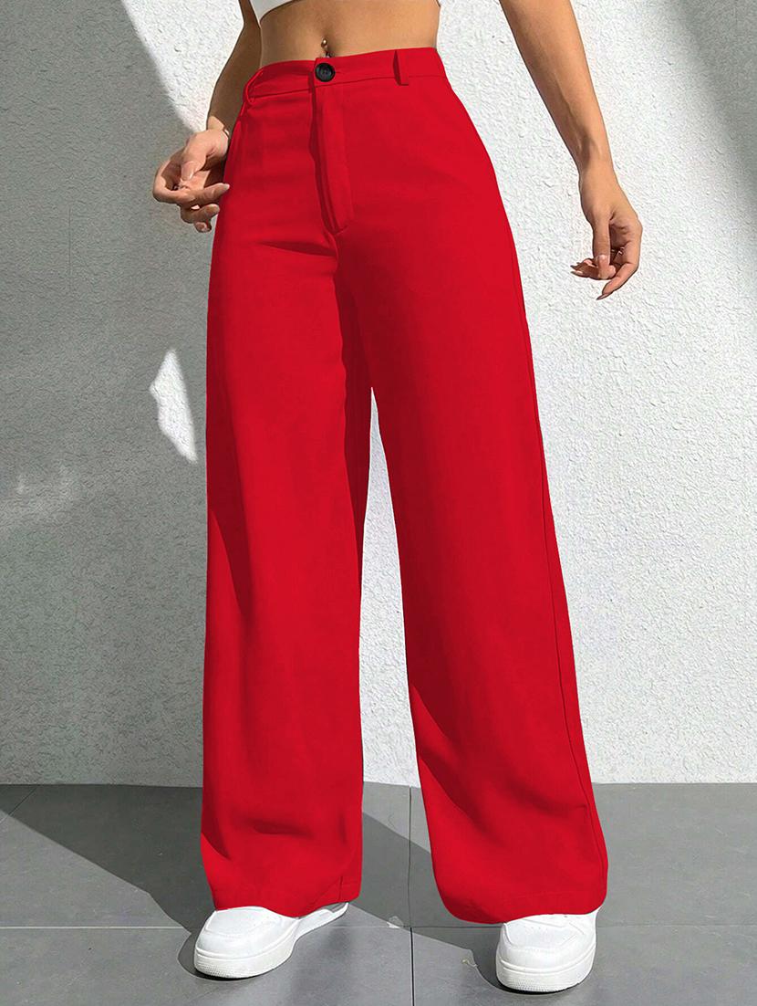 women solid high rise wide leg trouser - 21881571 - Standard Image - 3