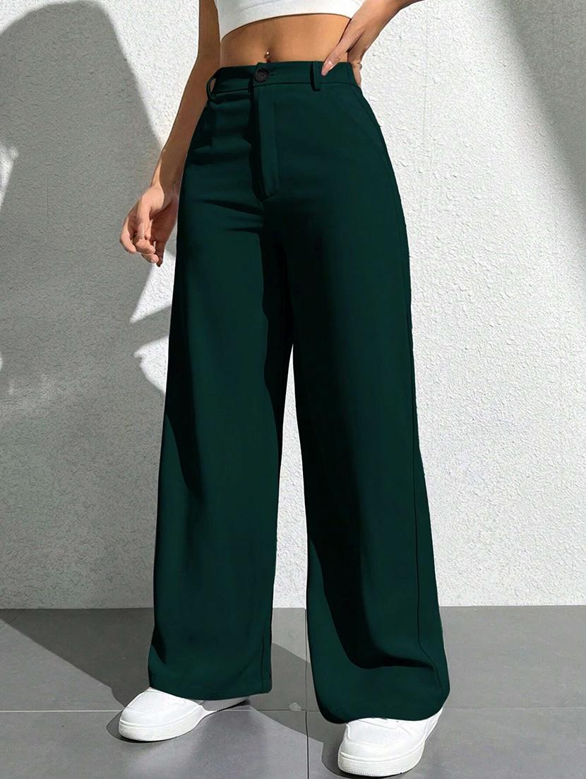 women solid high rise wide leg trouser - 21881578 - Standard Image - 3