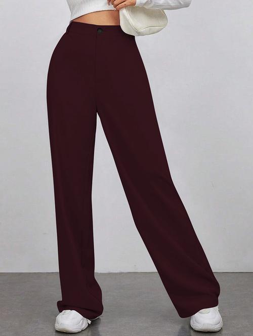 women solid high rise straight trouser - 21881581 - Standard Image - 0