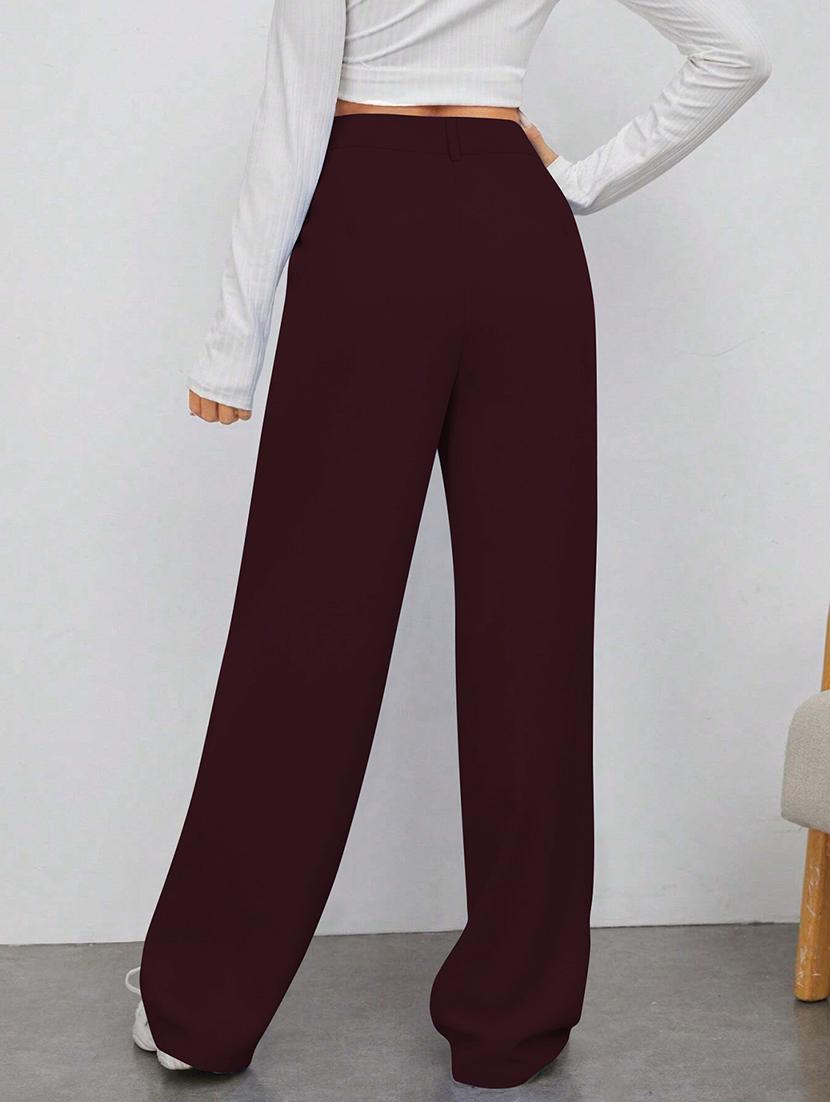 women solid high rise straight trouser - 21881581 - Standard Image - 3